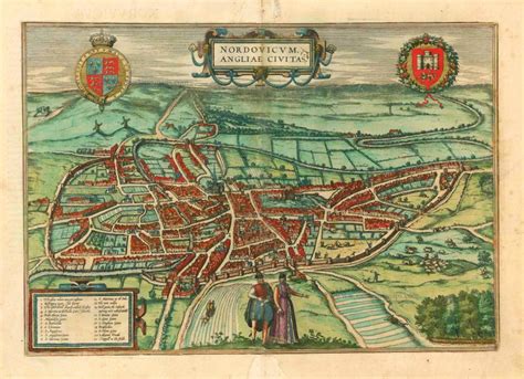 Norwich By Georg Braun And Frans Hogenberg Sanderus Antique Maps