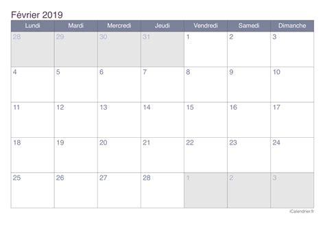 Calendrier Février 2019 à Imprimer Icalendrier