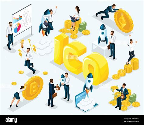 Isometric Business Concept Ico Blockchain Infographic Cryptocurrency