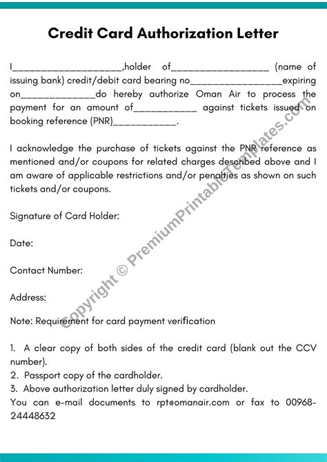 Sample Authorization Letter To Use Credit Card