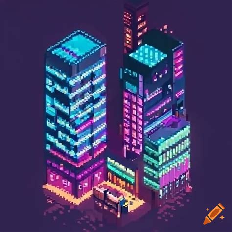 Isometric Pixel Art Dense Neon City