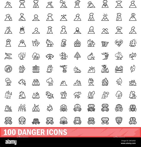 100 Danger Icons Set Outline Illustration Of 100 Danger Icons Vector