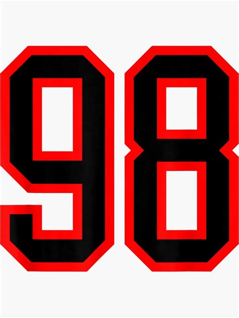 Jersey Number 98 Red Black Sports Birthday Lucky Number 98 Sticker