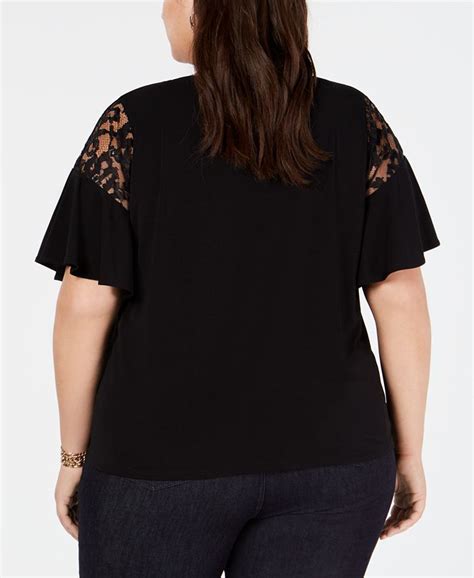 Inc International Concepts Inc Plus Size Short Sleeve Lace Detail Top