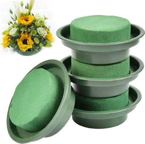 Ofnmy 4 Pack Green Round Wet Floral Foam For Flower With Bowl Flower