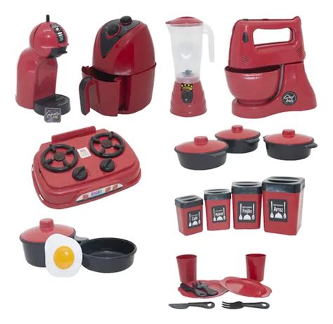 Kit Cozinha Infantil Completa Brinquedo Menino Vermelho 24pç