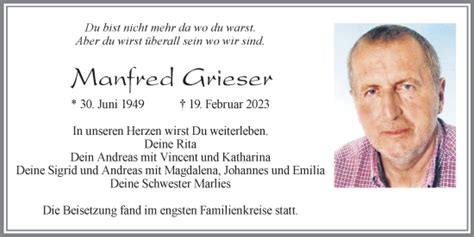 Traueranzeigen Von Manfred Grieser Allg Uer Zeitung