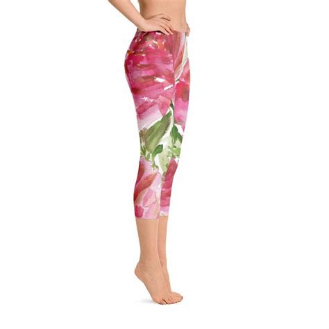 Tatomi Rosewood Pink Rose Floral Designer Capri Leggings Etsy