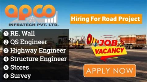 Apco Infratech Pvt Ltd Hiring For Road Project For Qs Engineer