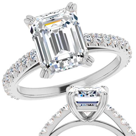 Emerald Cut Moissanite Double Prong Cathedral Engagement Ring Enr305 Em