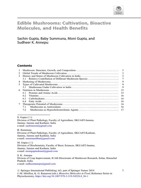 Edible Mushrooms Cultivation Bioactive Molecules and Health Benefits ...