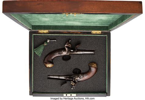 Cased Pair Of Queen Anne Flintlock Pistols Total 2 Items Lot