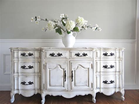 Vintage Hand Painted Antique White French Provincial Buffet Sideboard