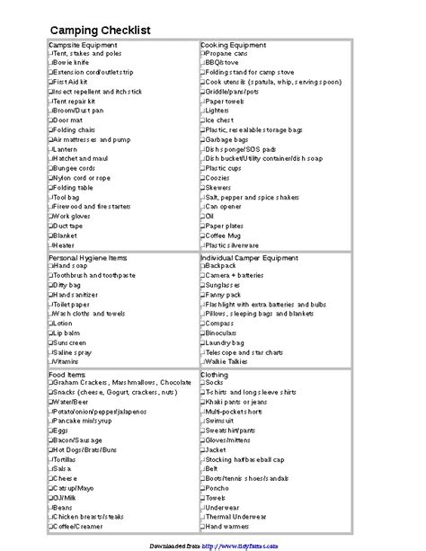 Camping Checklist - PDFSimpli