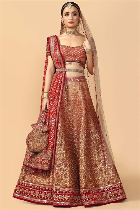 Buy Tarun Tahiliani Gold Tissue Satin Embroidered Lehenga Set Online