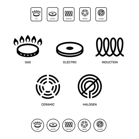 Line Icon Set Gas Electro Induction Ceramic And Halogen Cooking Eps