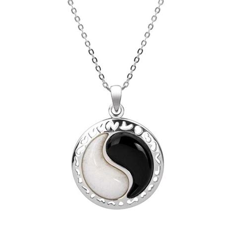 New Gorgeous Jade Onyx Yin Yang 925 Silver Pendant Necklace Sterling