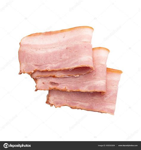 Three Raw Smoked Bacon Isolated Streaky Brisket Slices Fresh Thin