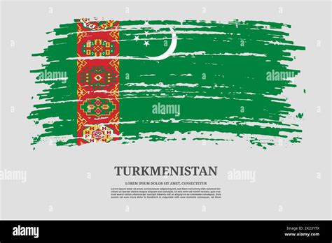 Turkmenistan Flag With Brush Stroke Effect And Information Text Poster