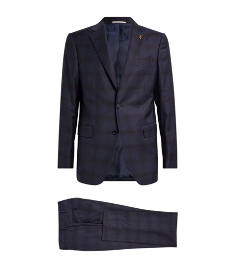 Mens Pal Zileri Navy Wool Check Single Breasted Suit Harrods Uk