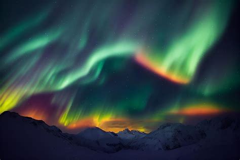 Northern Lights Sobre El Lago Aurora Borealis Con Estrellas En El Cielo