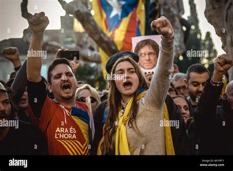 Barcelona Spain January Catalan Separatists Shout Slogans