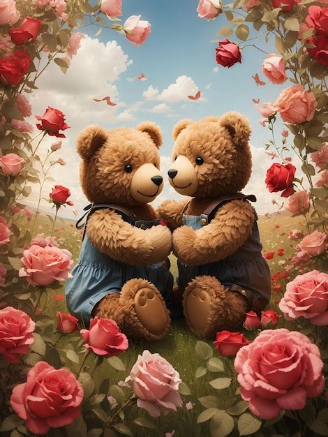 Premium Ai Image A Whimsical Scene Of Two Cute Teddy Bears Playing In