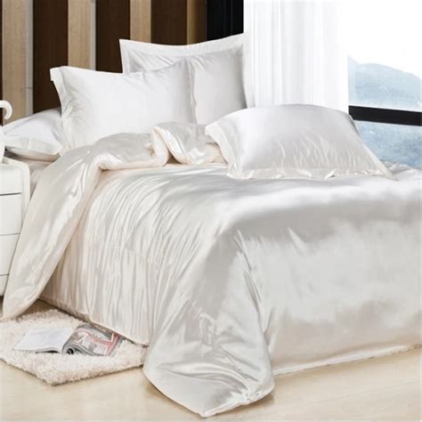 Luxe Lait Blanc Soie Satin Ensemble De Draps Housse De Couette Plat