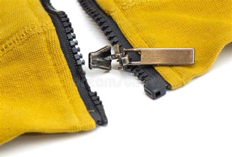 Broken Zipper on Yellow Shirt Jacket. Detail Close-up Photo. Stock Image - Image of sewing ...