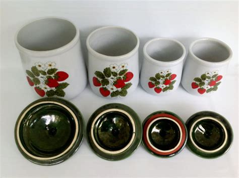 Mccoy Strawberry Canisters Vintage Strawberry Ceramic Kitchen Etsy