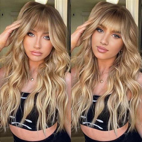 Amazon DATSRX Ombre Blonde Wig With Bangs For Women 24 Inch Long