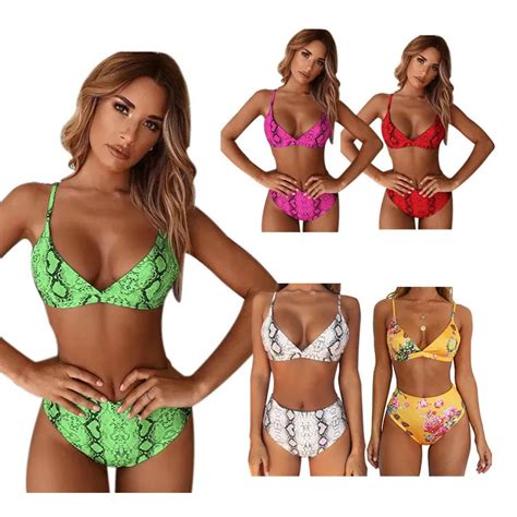 Sexy Snake Print Bikini Female Swimsuit Women Swimwear Thong Push