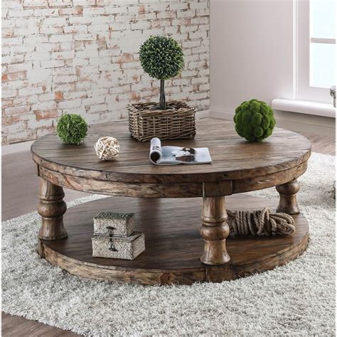 Furniture Of America Joss Rustic Round Wood Coffee Table In Oak