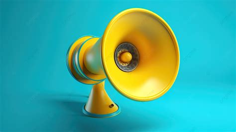 3d Render Illustration Vibrant Blue Background With Yellow Loudspeaker Megafone Loud Public