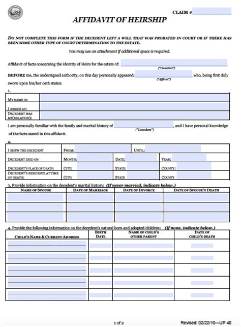 Free Nevada Small Estate Affidavit Form Pdf Word