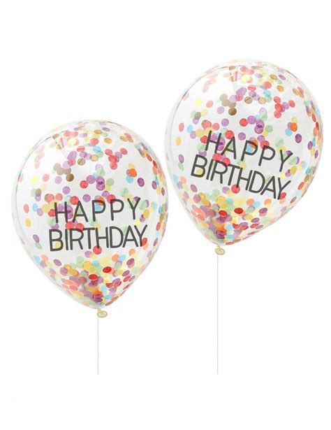 Ballons En Latex Transparents Happy Birthday Confettis Multicolores