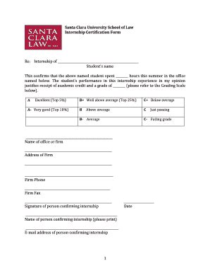 Fillable Online Law Scu Internship Certification Form Law Scu