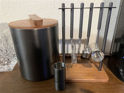 Crate Barrel Fenton Graphite And Wood Bar Tool Set For Sale In San