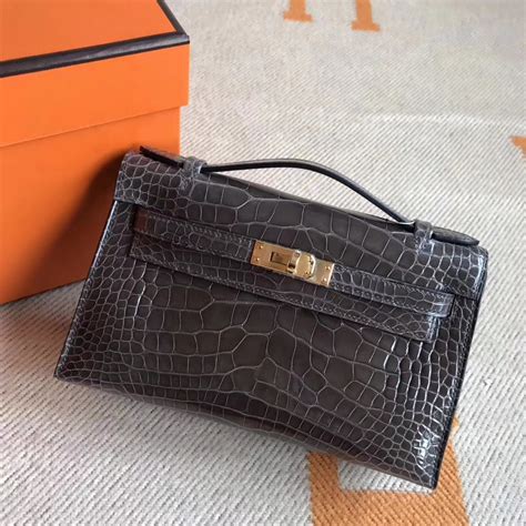 Hermes New Color Crocodile Leather Minikelly Pochette 22cm Clutch Bag