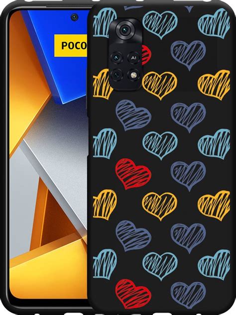 Xiaomi Poco M Pro Hoesje Zwart Doodle Hearts Designed By Cazy Bol