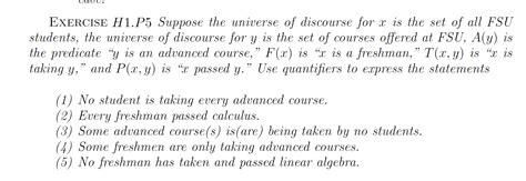 Solved Exercise H P Suppose The Universe Of Discourse For Chegg