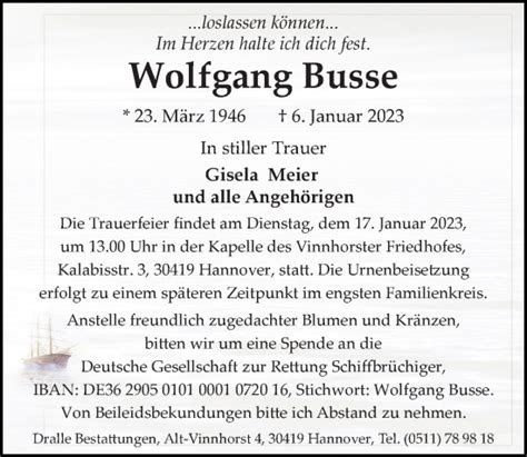 Traueranzeigen Von Wolfgang Busse Trauer Anzeigen De