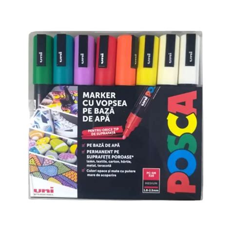 Set 16 Markere UNI Posca PC 5M Diverse Culori Permanente Varf Mediu