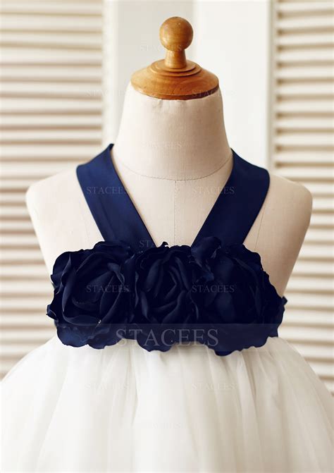 Satin Tulle Flower Girl Dress A Line Princess Knee Length Halter With