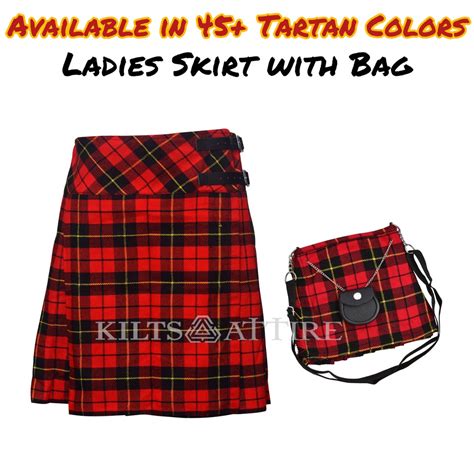 Tartan Ladies Knee Length Kilt Skirt Back Pleated Kilts 20 Inch Length ...