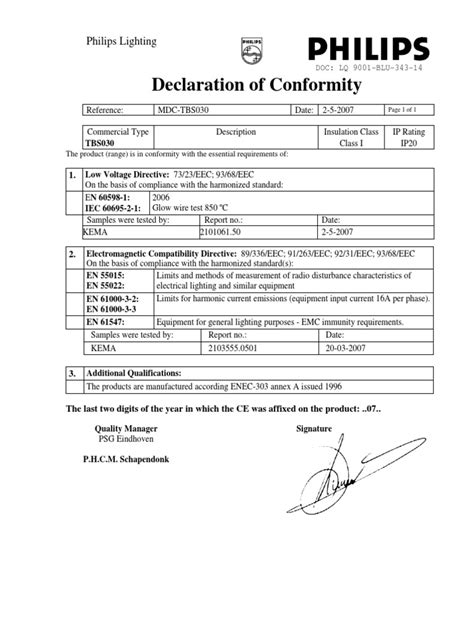 Declaration Of Conformity Philips Lighting Pdf Electromagnetic