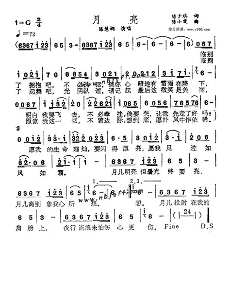 陈慧娴【月亮】歌曲曲谱歌谱简谱下载【风雅颂歌谱网】动态伴奏演唱演奏视唱简谱歌谱曲谱高质量图片pdf下载网