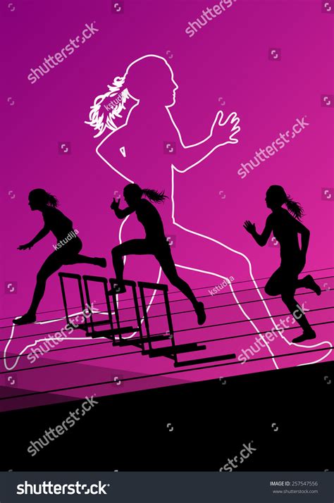 Active Women Girl Sport Athletics Hurdles Stock Vector Royalty Free