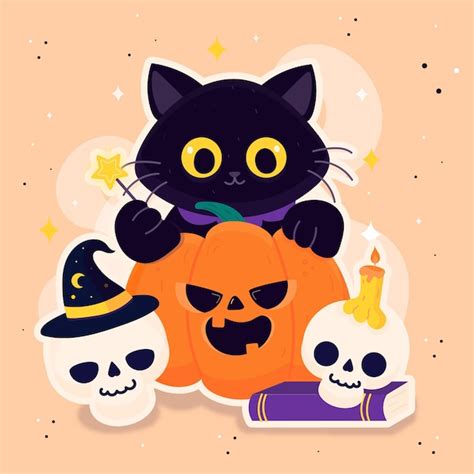 Dibujo De Gato Festival De Halloween Vector Premium