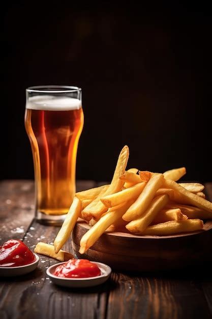 Premium Ai Image Crispy French Fries With Ketchup And Mayonnaise